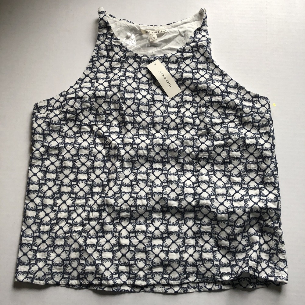 Miami Blue White Floral Embroidered Tank Top New Sz L A272